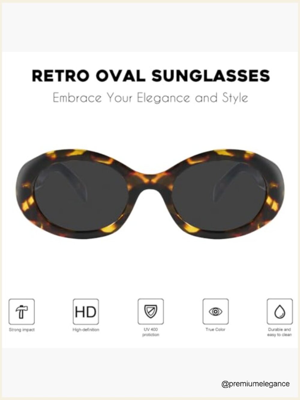 Retro Oval Sunglasses Full Frame UV400 Protection for Women - Picture 2 of 7